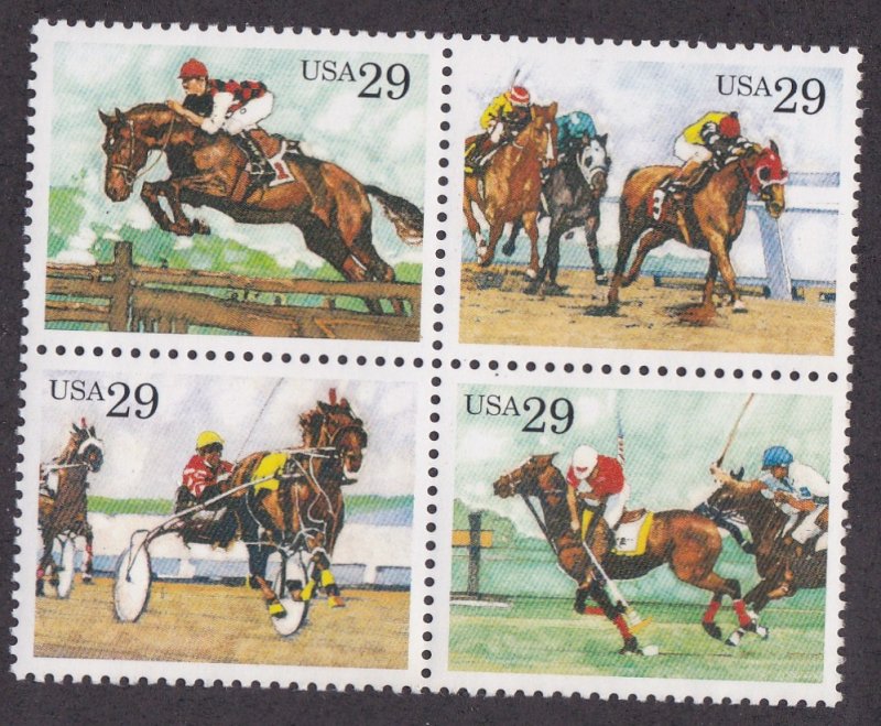 United States # 2759a, Sporting Horses, Block of Four, NH