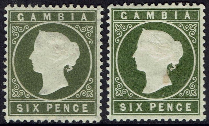 GAMBIA 1886 QV CAMEO 6D 2 SHADES