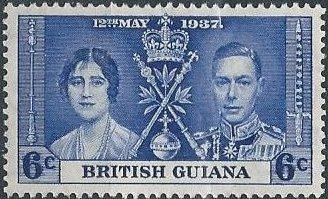 British Guiana 229 (mvlh) 6c Coronation issue, brt ultra (1937)