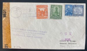 1943 Guatemala First Flight Censored Cover FFC To New Orleans LA USA