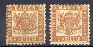 Germany Baden Sc# 23-23a MH 1862-1865 9kr brown & bister Coat of Arms