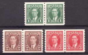 Premium Set : 1937 Canada Sc #238-40 - KGV Coil Stamps - MNH Est$72