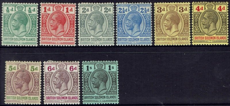 BRITISH SOLOMON ISLANDS 1914 KGV ½D TO 1/- WMK MULTI CROWN CA