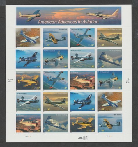 U.S. Scott #3916-3925 Airplane Stamps - Mint NH Sheet - UR Plate