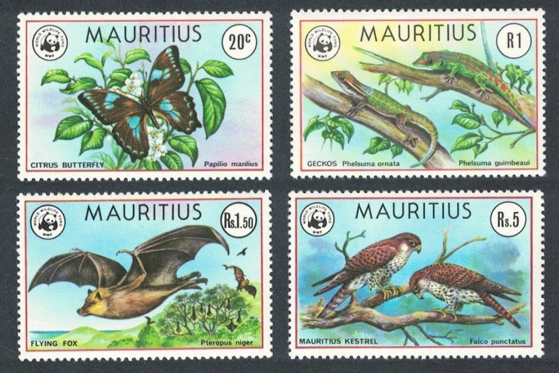 Mauritius Birds WWF Falcons Butterfly Bat Lizard Endangered Species 4v 1978