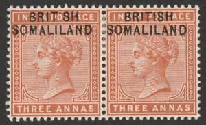 SOMALILAND 1903 QV India 3a pair, variety 'BRIT.SH'. Only 66 sold. Certificate.