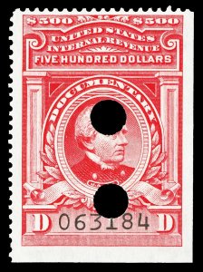 Scott R728 1958 $500.00 (un)Dated Red Documentary Revenue Used F-VF