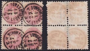 Austria - 1863 - Scott #24 - used block of 4 - PEST LEOPOLDSTADT pmk - watermark