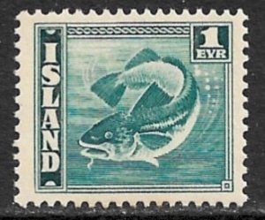 ICELAND 1939-45 1e CODFISH Fish Perf. 14 Issue Sc 217 MH