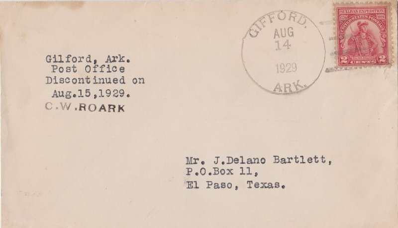 United States Arkansas Gifford 1929 4c-bar  1874-1929  2c Sullivan  Philat...