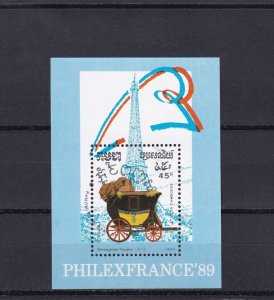 SA18i Cambodia 1989 Int stamp Exhibitin Philex France '89 used minisheet