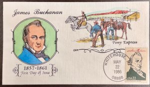 2217f Collins Hand Painted cachet James Buchanan, Ameripex  ‘86 FDC