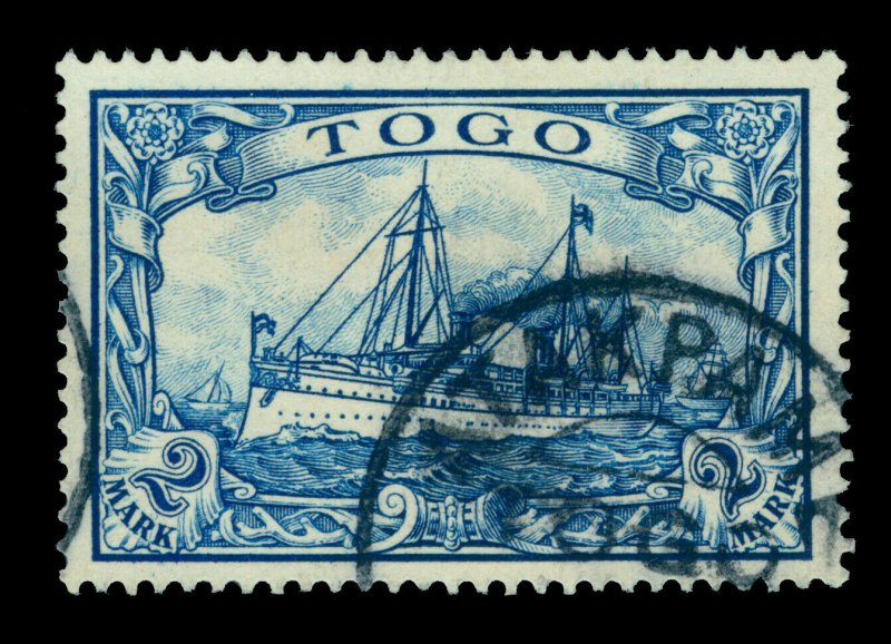 German Colonies - TOGO 1900 Kaiser's YACHT 2m blue Sc# 17 used ATAKPAME cancel 