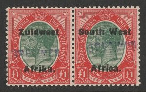 SOUTH WEST AFRICA 1923 setting VI KGV £1 pair, SPECIMEN. MNH **. 