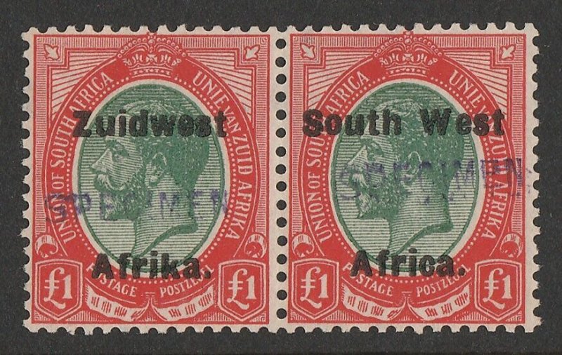 SOUTH WEST AFRICA 1923 setting VI KGV £1 pair, SPECIMEN. MNH **. 