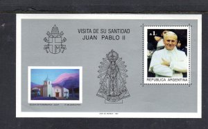 ARGENTINA #1586 1987 2ND VISIT OF POPE JOHN PAUL II MINT VF NH O.G S/S