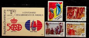 DOMINICAN REP. Sc 980-4 NH SET+SOUVENIR SHEET OF 1986 - DISCOVERY OF AMERICA