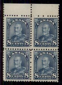 CANADA #171, 8¢ dark blue, Margin Block of 4, og, NH, VF, Scott for singles $220