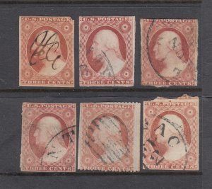 US #11/11A Group of 6 stamps -   3c Washington  (USED) cv$90.00