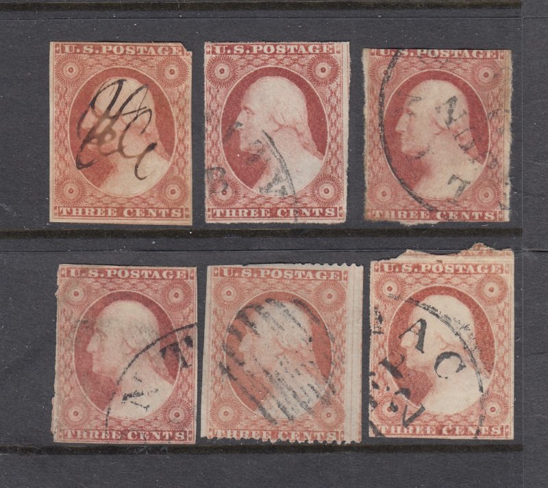 US #11/11A Group of 6 stamps -   3c Washington  (USED) cv$90.00