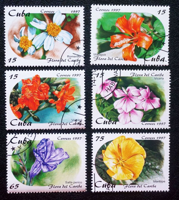 CUBA Sc# 3865-3870  FLOWERS  Cpl set of 6  1997  used / cancelled