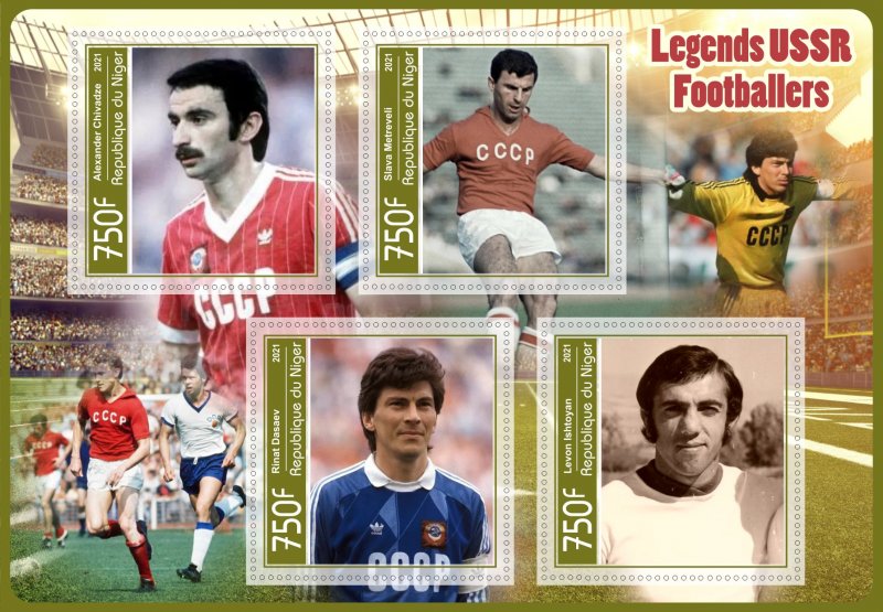 Stamps.Soccer. Legends USSR Footballers 2021 year 1+1 sheets perf Niger