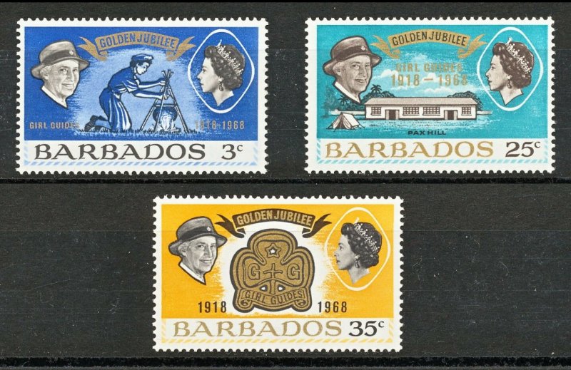 BARBADOS Sc#306-308 Golden Anni. of Girl Guides/Scouts (1968) MNH