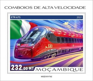 Mozambique - 2021 Speed Trains and Flags - Stamp Souvenir Sheet - MOZ210117b2