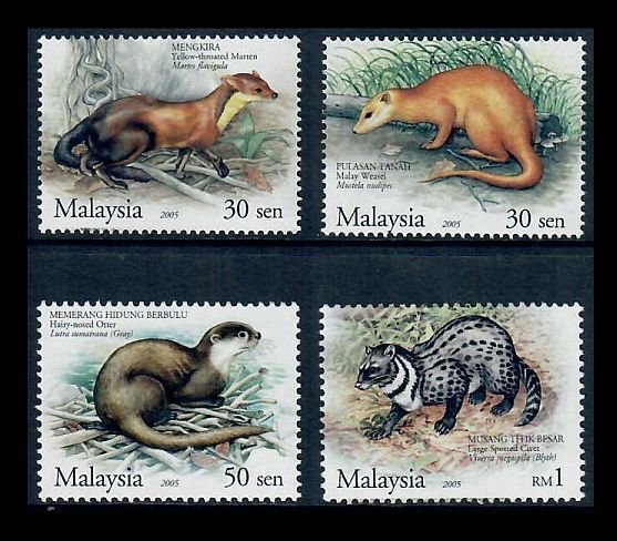 Malaysia 1041-1044 Protected Mammals on 2005 Set of Four MNH