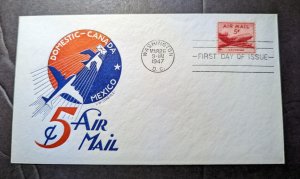 1947 USA Airmail First Day Cover FDC Washington DC Domestic Canada Mexico