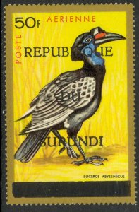 BURUNDI 1967 50fr Abyssinian Ground Hornbill Bird Ovptd Airmail Sc C35G MH