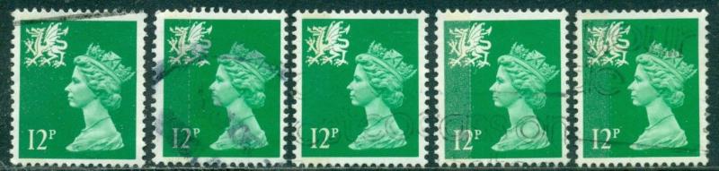 GREAT BRITAIN WALES SG-W27, SCOTT#  WMMH-18, USED, 5 STAMPS, GREAT PRICE 