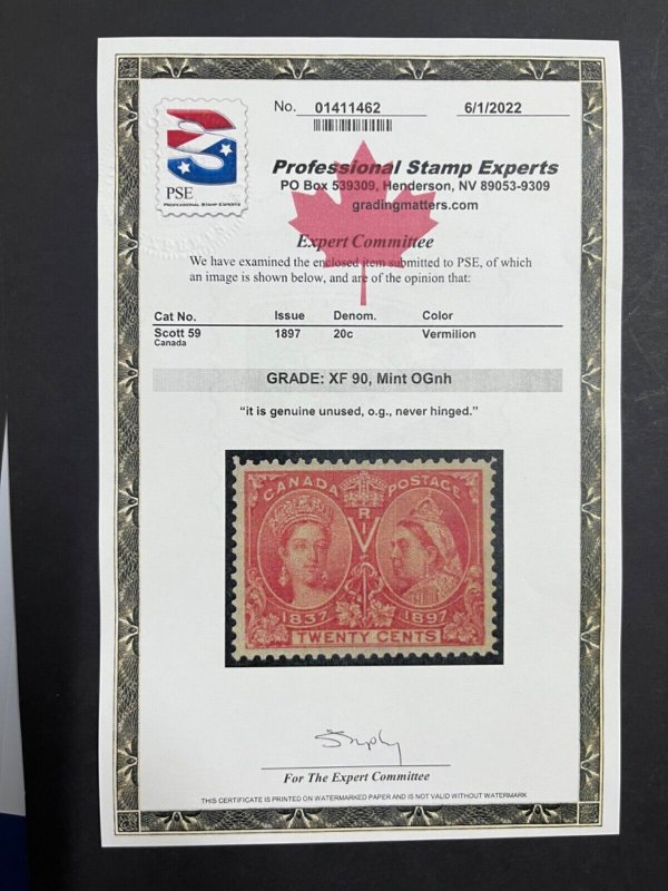 MOMEN: CANADA SC #59 MINT OG NH PSE GRADED CERT XF-90