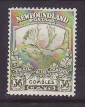 Newfoundland-Sc#126- id30-unused og hinged 36c Combles-Caribou-1919-rainbow eff