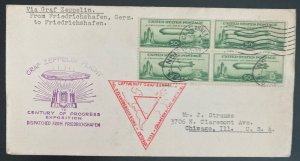 1933 USA LZ 127 Graf Zeppelin cover Century Of Progress Exposition #C18 Block