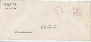 U.S. ORKIL INCORPORATED, Higganum. 1943 Cinderella Back Meter Mail Cover Rf47258