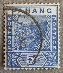 Pahang 1895 5c Tiger, ULU PAHANG full date red cds. Scott 13, CV $47.50, SG 13