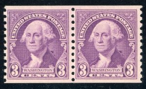 US Stamp #721 Washington 3c - Coil Pair - MNH - CV $7.50