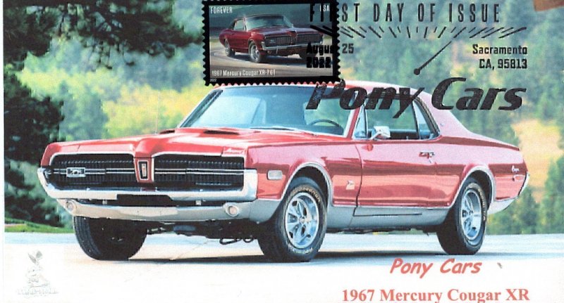 Pony Cars First Day Cover  #4 of 5 Mercury Cougar (B&W cancel)
