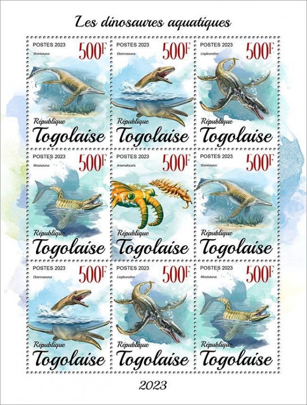 TOGO - 2023 - Aquatic Dinosaurs - Perf 9v Sheet - Mint Never Hinged