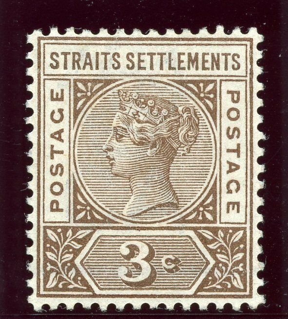 Malaya Straits 1899 QV 3c brown MLH. SG 97. Sc 85.