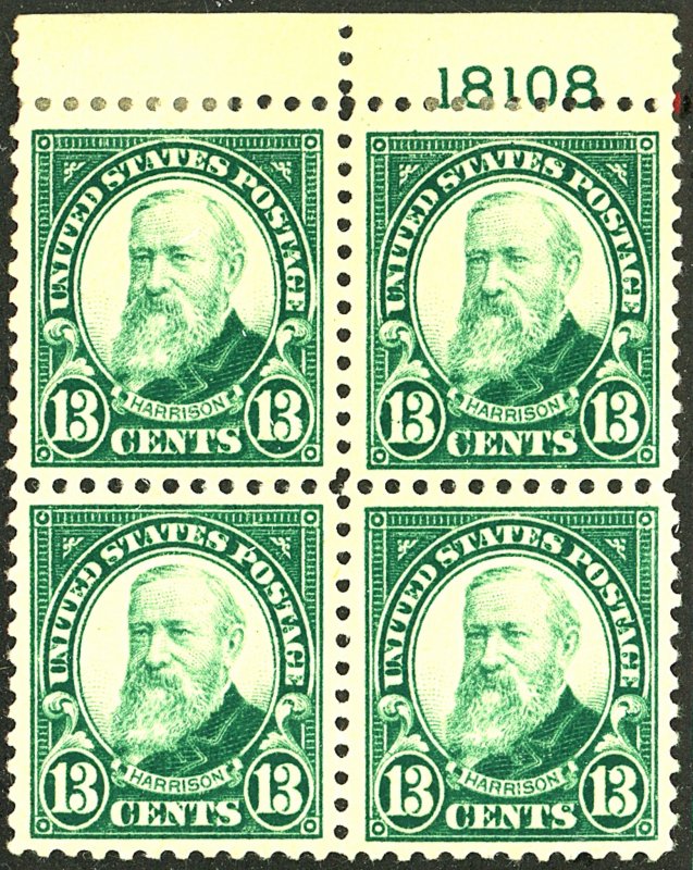 U.S. #622 MINT PL# BLOCK OF 4 OG HR