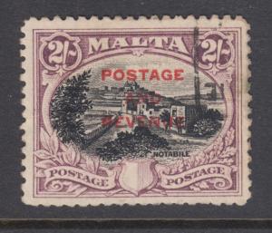 Malta Sc 162 used. 1928 2sh violet & black Notabile, horizontal crease