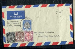 MALAYA PERAK COVER (P0409B) 1951  SULTAN 50C+40C+4C+1C A/M CHEMOR TO USA 