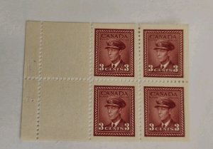 Canada 1942 King George VI War Issue #251a (Booklet  34 ) Plate Pane Of 4