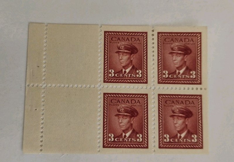 Canada 1942 King George VI War Issue #251a (Booklet  34 ) Plate Pane Of 4