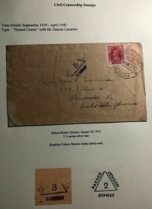 1939 Abbot Mount India Early Civilian Censorship Cover To Lancaster Pa USA