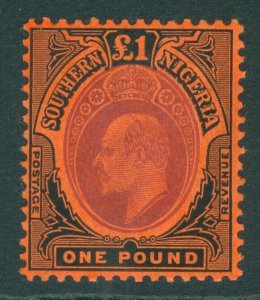 SG 44 Southern Nigeria 1907-11. £1 purple & black/red. Very lightly mounted...