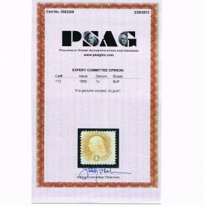 GENUINE SCOTT #112 FINE MINT NG 1869 BUFF PSAG CERT WELL DEFINED G-GRILL