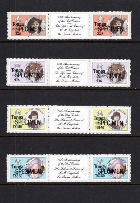 Tonga 1985 MNH Sc 608-11 SPECIMEN Gutter pairs-2